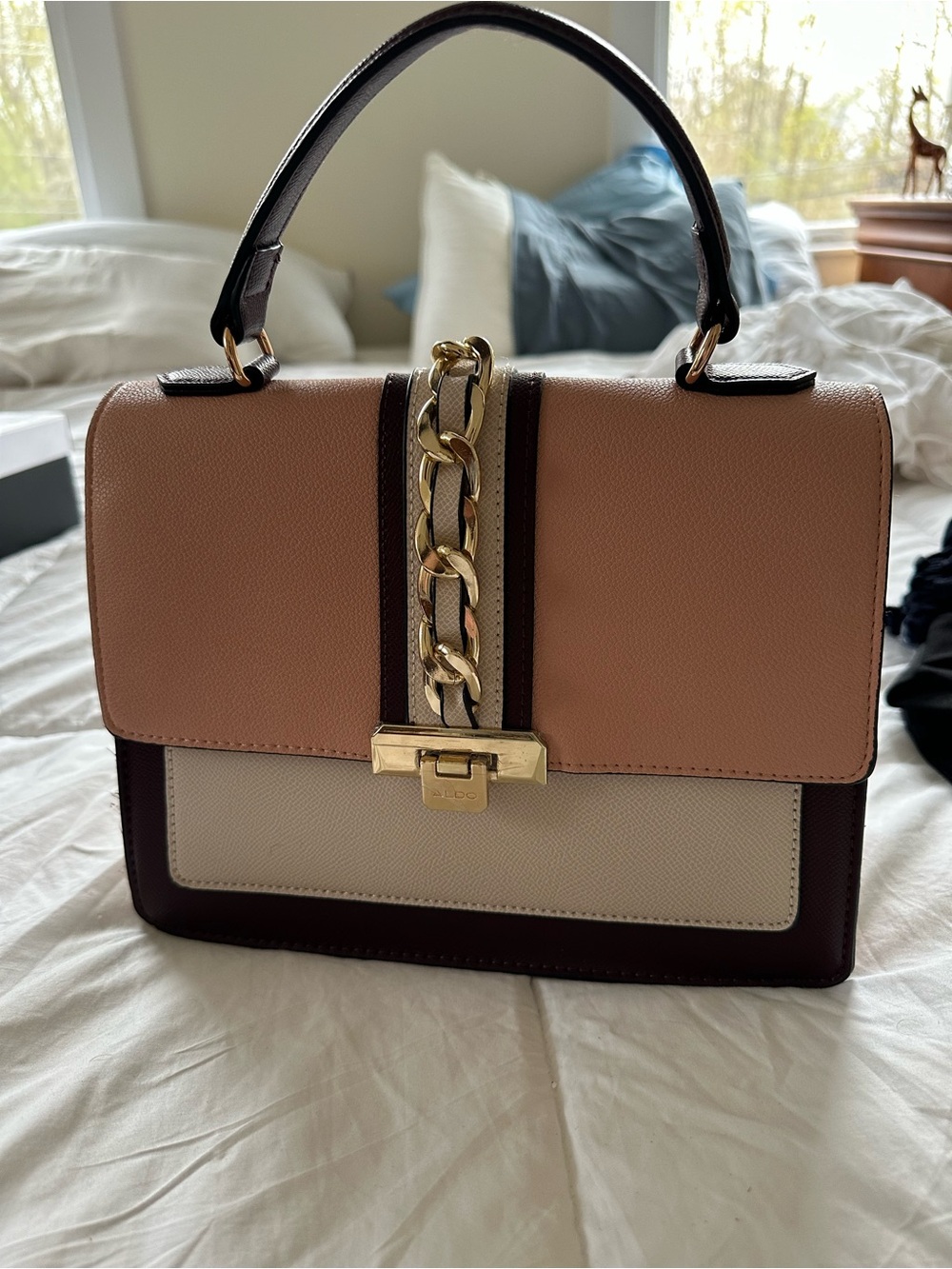 Aldo Colorblock Top-Handle Bag in Blush, Cream & Burgundy